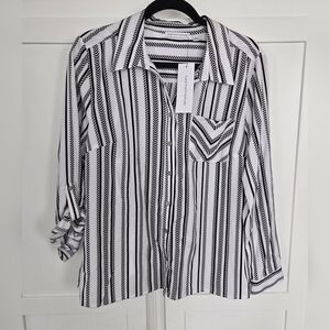 Women's black and white long sleeve blouse NWT size large